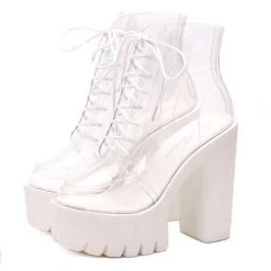 Boogzel Apparel Clear Lace Up Heels Shoes