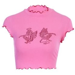 Boogzel Apparel Angel & Devil Rhinestone Crop Top Y2K OUTFITS