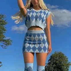 Boogzel Apparel Argyle Check Top & Skirt Co-ord