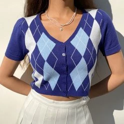 Boogzel Apparel Argyle Pattern Knit Top