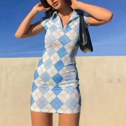 Boogzel Apparel PREPPY CLOTHES Argyle Pattern Mini Dress