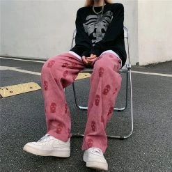 Boogzel Apparel Balaclava Print Wide Leg Pants GRUNGE CLOTHES