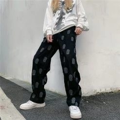 Boogzel Apparel Balaclava Print Wide Leg Pants GRUNGE CLOTHES