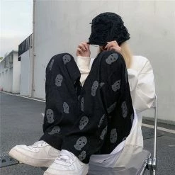 Boogzel Apparel Balaclava Print Wide Leg Pants GRUNGE CLOTHES