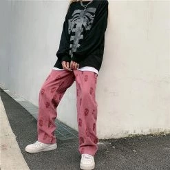 Boogzel Apparel Balaclava Print Wide Leg Pants GRUNGE CLOTHES