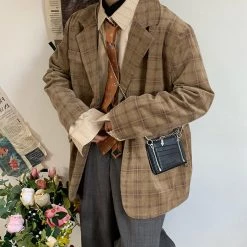 Boogzel Apparel GRANDMA AESTHETIC Academia Aesthetic Plaid Blazer