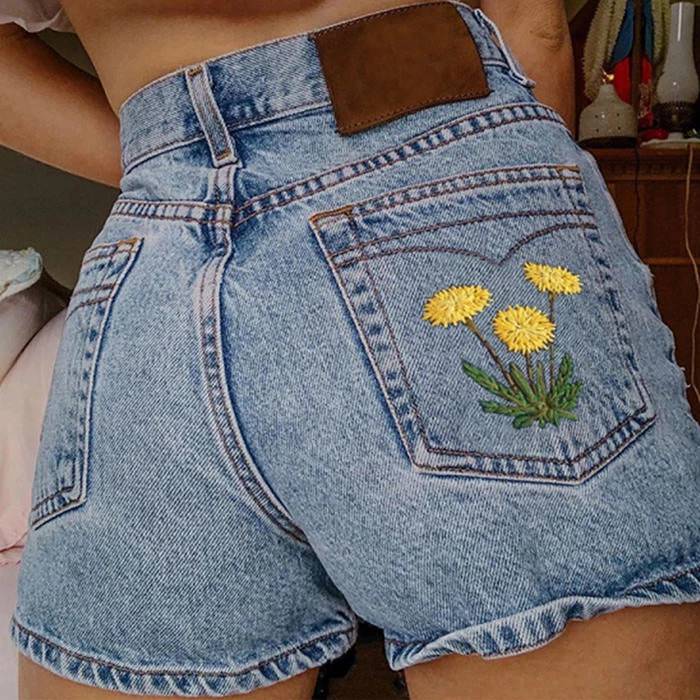 Boogzel Apparel Dandelion Embroidery Denim Shorts 2 Boogzel Apparel Dandelion Embroidery Denim Shorts