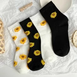 Boogzel Apparel Sunflower Print Socks COTTAGECORE / ARTSY