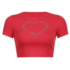Boogzel Apparel Barbed Heart Rhinestone Crop Top