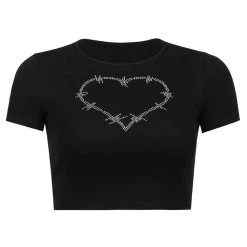 Boogzel Apparel Barbed Heart Rhinestone Crop Top
