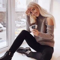 Boogzel Apparel Knit Off Shoulder Sweater Clothing