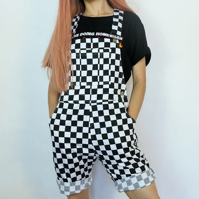 Boogzel Apparel Checker Short Dungarees CHECKER AESTHETIC 3 Boogzel Apparel Checker Short Dungarees CHECKER AESTHETIC