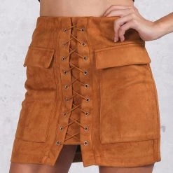 Boogzel Apparel Lace Up Faux Suede Skirt
