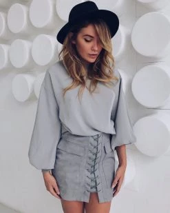 Boogzel Apparel Lace Up Faux Suede Mini Skirt Clothing