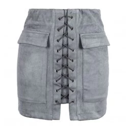 Boogzel Apparel Lace Up Faux Suede Mini Skirt Clothing