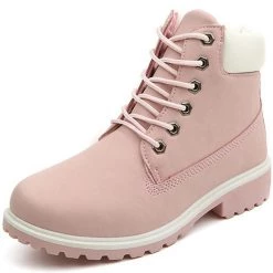 Boogzel Apparel Lace Up Pink Flat Boots Shoes