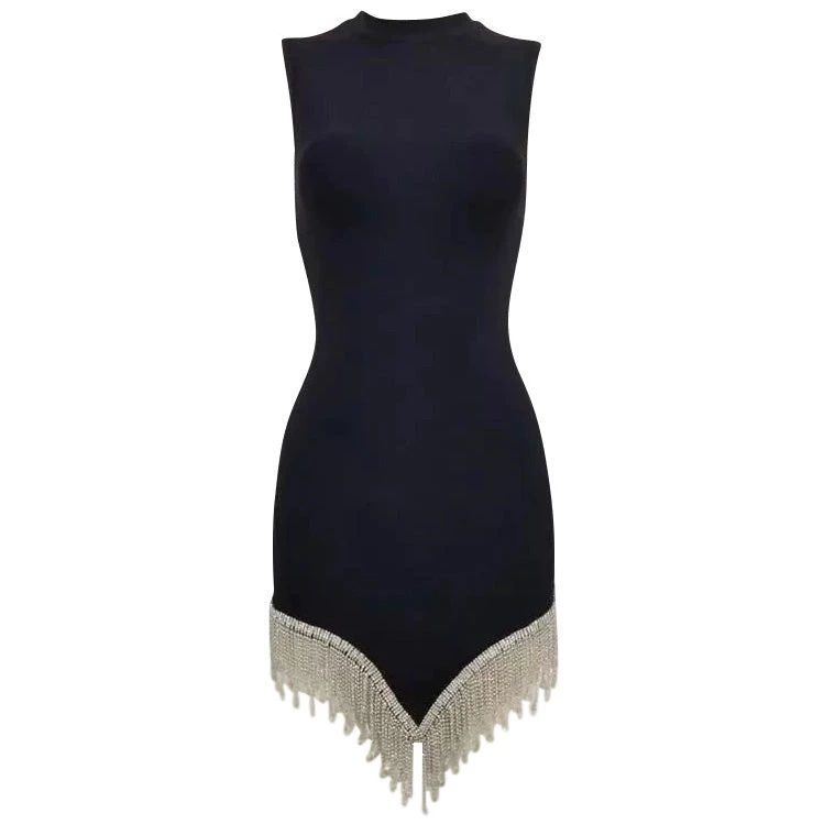Boogzel Apparel Midnight Rhinestone Fringe Dress 1 Boogzel Apparel Midnight Rhinestone Fringe Dress