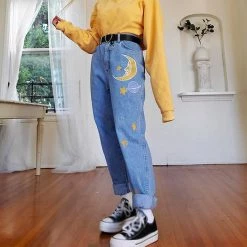 Boogzel Apparel New Moon High Waist Jeans DRESSED FOR SPACE