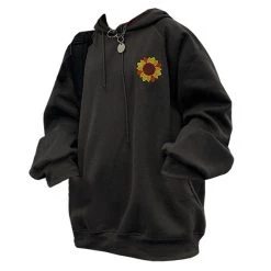 Boogzel Apparel Sunflower Embroidered Hoodie GRUNGE CLOTHES