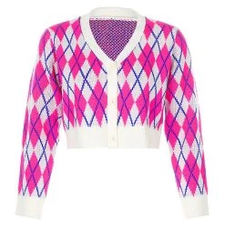 Boogzel Apparel Pink Argyle Check Cardigan PREPPY CLOTHES
