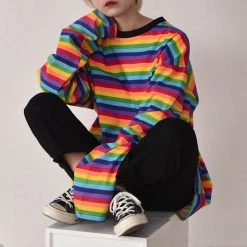 Boogzel Apparel Rainbow Extra Long Sleeve Tee Clothing