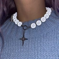 Boogzel Apparel Reflective Pearl Necklace GRUNGE CLOTHES