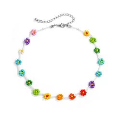 Boogzel Apparel Y2K Rainbow Flower Beaded Necklace Y2K OUTFITS
