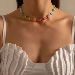 Boogzel Apparel Y2K Rainbow Flower Beaded Necklace Y2K OUTFITS