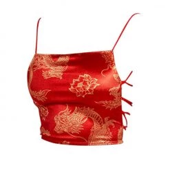 Boogzel Apparel Y2K OUTFITS Satin Open Back Lace-Up Top