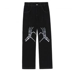 Boogzel Apparel GRUNGE CLOTHES Skeleton Hands Embroidery Jeans