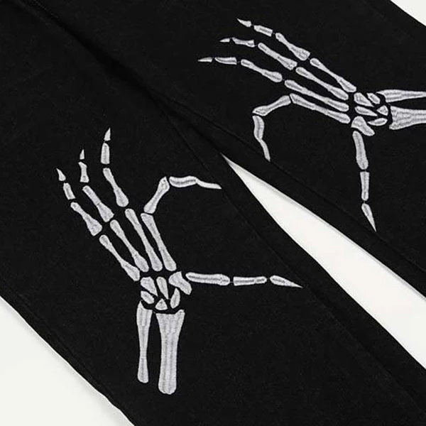 Boogzel Apparel GRUNGE CLOTHES Skeleton Hands Embroidery Jeans 5 Boogzel Apparel GRUNGE CLOTHES Skeleton Hands Embroidery Jeans