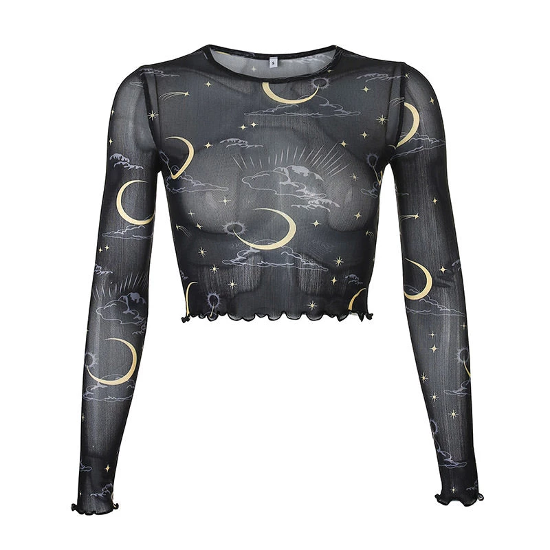 Boogzel Apparel DRESSED FOR SPACE Sun & Moon Mesh Top 1 Boogzel Apparel DRESSED FOR SPACE Sun & Moon Mesh Top