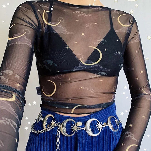 Boogzel Apparel DRESSED FOR SPACE Sun & Moon Mesh Top 2 Boogzel Apparel DRESSED FOR SPACE Sun & Moon Mesh Top