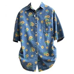 Boogzel Apparel COTTAGECORE / ARTSY Sunflowers Denim Shirt