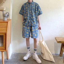 Boogzel Apparel COTTAGECORE / ARTSY Sunflowers Denim Shirt