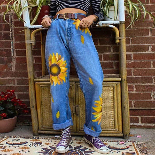 Boogzel Apparel Sunflowers Mom Jeans COTTAGECORE / ARTSY 2 Boogzel Apparel Sunflowers Mom Jeans COTTAGECORE / ARTSY