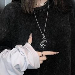 Boogzel Apparel Unicorn Skeleton Pendant Necklace