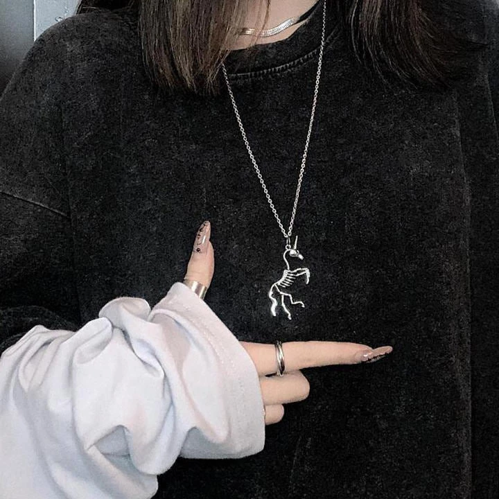 Boogzel Apparel Unicorn Skeleton Pendant Necklace 2 Boogzel Apparel Unicorn Skeleton Pendant Necklace