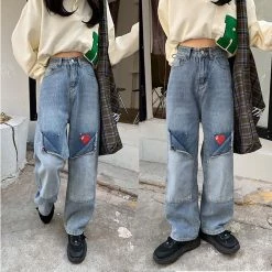 Boogzel Apparel Early 2000s Pixel Heart Wide Jeans