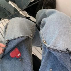Boogzel Apparel Early 2000s Pixel Heart Wide Jeans