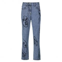 Boogzel Apparel Aesthetic Outline Embroidery Mom Jeans GRUNGE CLOTHES