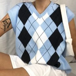 Boogzel Apparel High School Argyle Vest SOFT GIRL OUTFITS