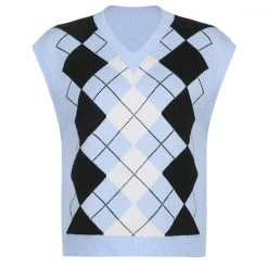 Boogzel Apparel High School Argyle Vest SOFT GIRL OUTFITS