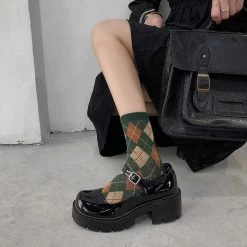 Boogzel Apparel GRANDMA AESTHETIC Cozy Days Argyle Socks