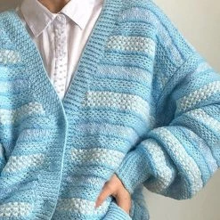 Boogzel Apparel SOFT GIRL OUTFITS Baby Blue Striped Cardigan