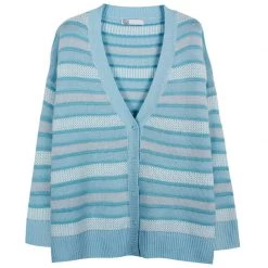 Boogzel Apparel SOFT GIRL OUTFITS Baby Blue Striped Cardigan