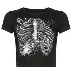 Boogzel Apparel GRUNGE CLOTHES Black Skeleton Crop Top