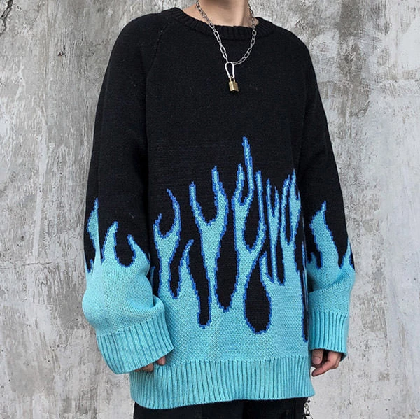 Boogzel Apparel GRUNGE CLOTHES Vintage Blue Flame Sweater 5 Boogzel Apparel GRUNGE CLOTHES Vintage Blue Flame Sweater