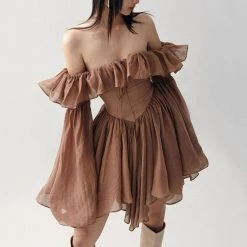 Boogzel Apparel FAIRYCORE Mocha Brown Mini Dress