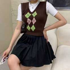 Boogzel Apparel Brown Argyle Vest PREPPY CLOTHES